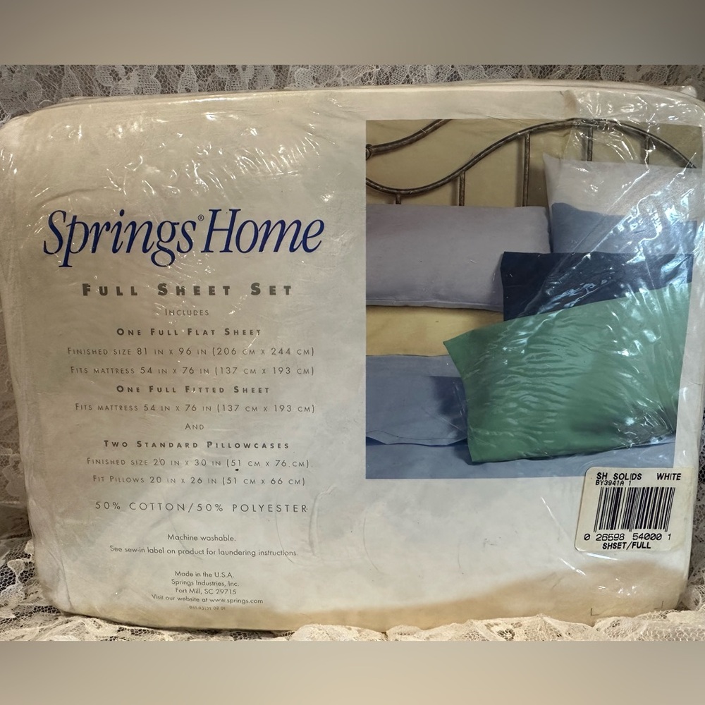 NEW Springs Home WHITE Full Sheet Set flat & fitted sheets 2 pillowcases